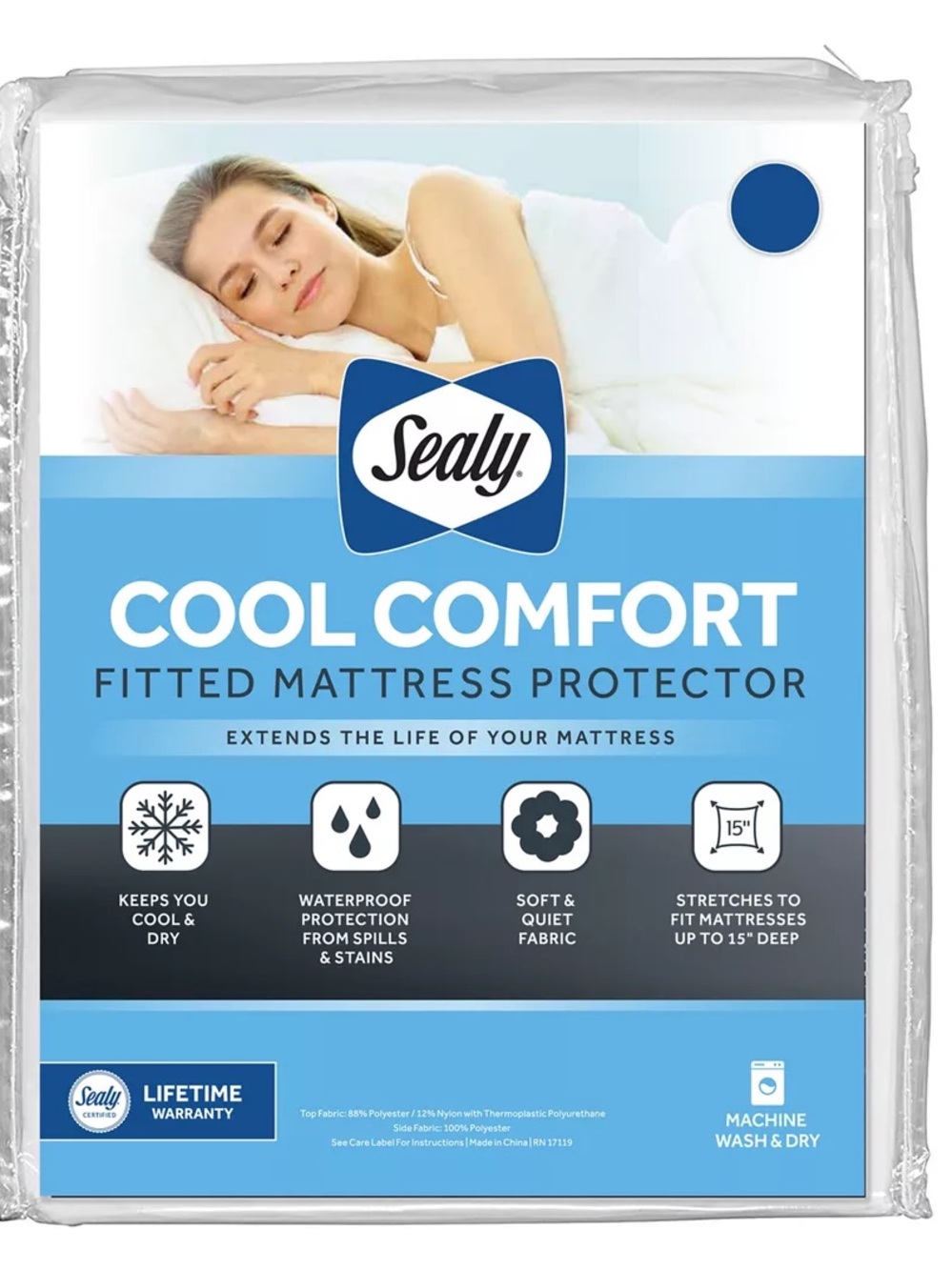 Sealy Cool Comfort White Fitted Mattress Protector